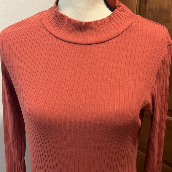 PinkBlush Rust Ribbed Long Sleeve Mock Neck Maternity Midi Dress Size Medium - Picture 6 of 10